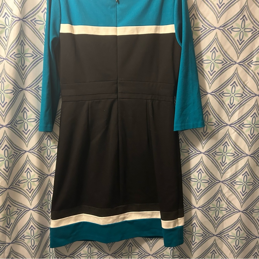 White House Black Market Teal and Black Long Sleeve Dress, lined - Picture 4 of 6